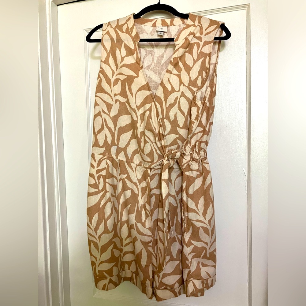 A New Day women’s large linen short jumpsuit in tan botanic print